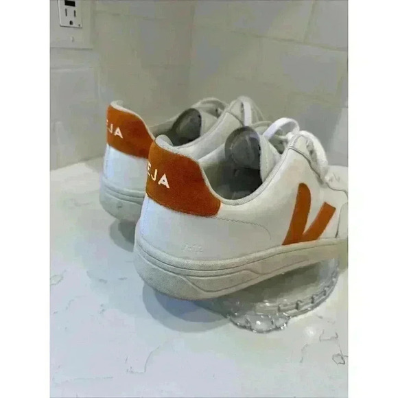 Veja Men's V-12 Low Top Sneaker White Orange Suede Leather Sz EU 47 US 12.5 - Picture 2 of 16